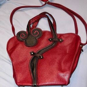 Disney world land inspired PLEATHER red black bag purse medium crossbody travel